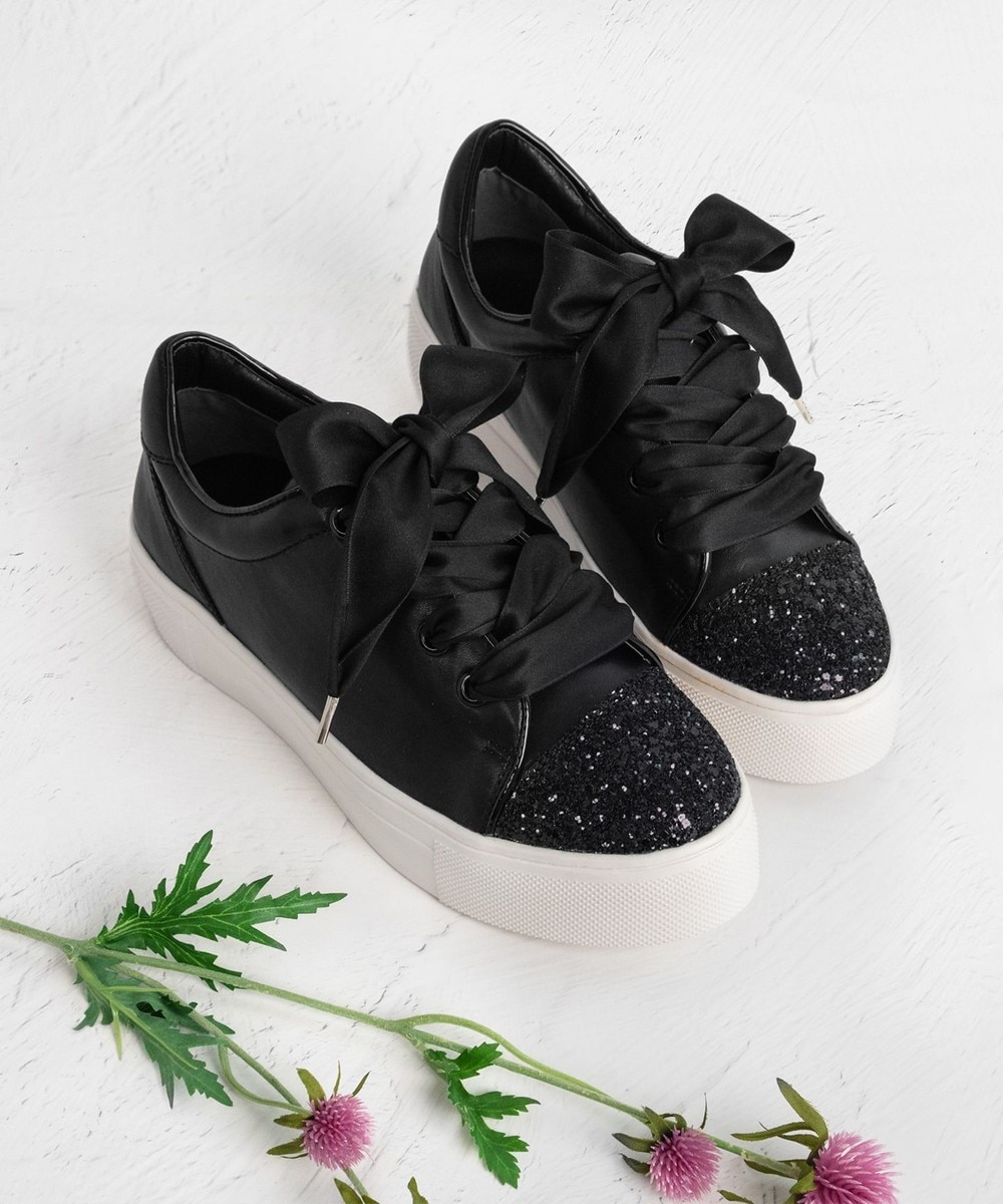 【オンワード】 TOCCA>シューズ 【消臭】GLITTER TOE SNEAKERS スニーカー ブラック 37 レディース