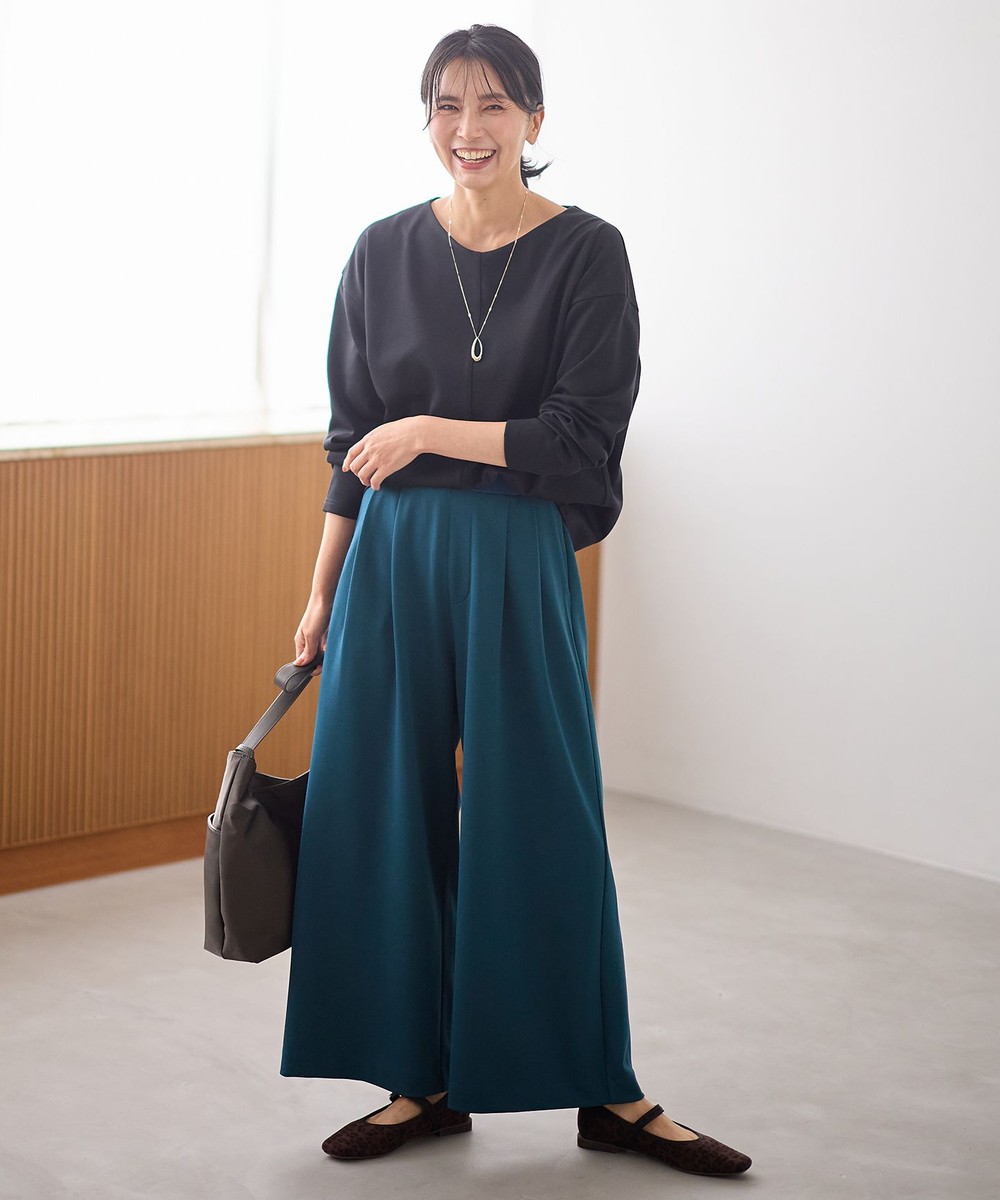 【オンワード】 ANY>パンツ 【洗濯機可/ウエストゴム】2タックジョーゼットワイドパンツ ネイビーブルー 1 レディース 【オンワード】 ANY>パンツ 【洗濯機可/ウエストゴム】2タックジョーゼットワイドパンツ ネイビーブルー 1 レディース