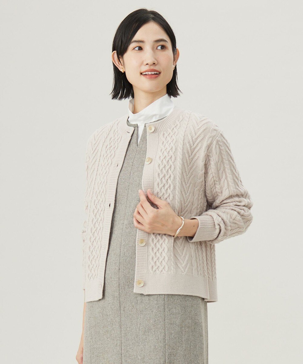 【オンワード】 J.PRESS LADIES L（大きいサイズ）>トップス 【洗える】EIGER CORD ALAN クルーネックカーディガン ベージュ T13 レディース