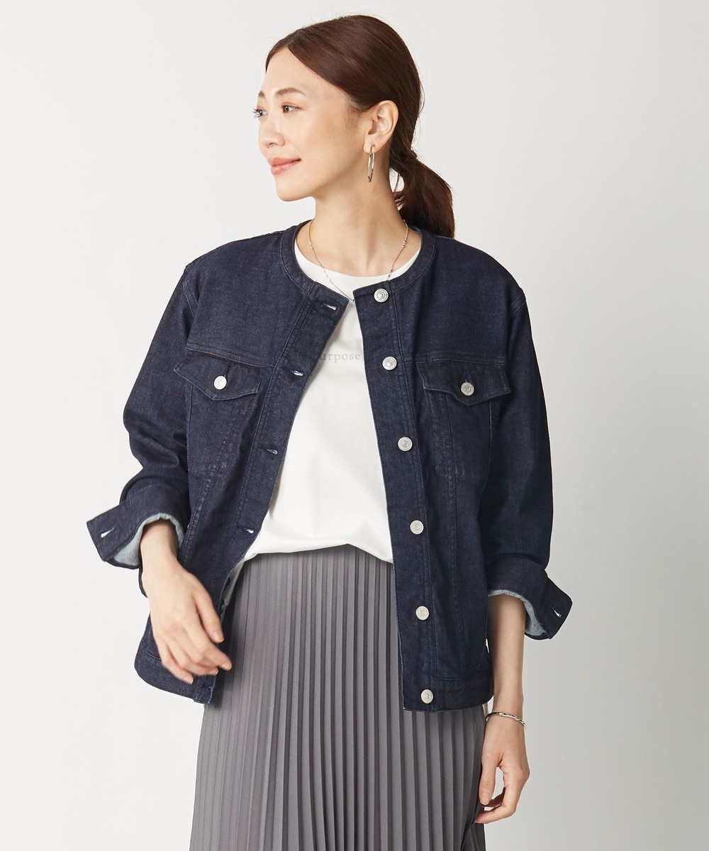 【オンワード】 J.PRESS LADIES L>ジャケット/アウター 【驚異の伸縮性・洗える】10オンス ストレッチ デニムジャケット ネイビー T15 レディース 【送料無料】