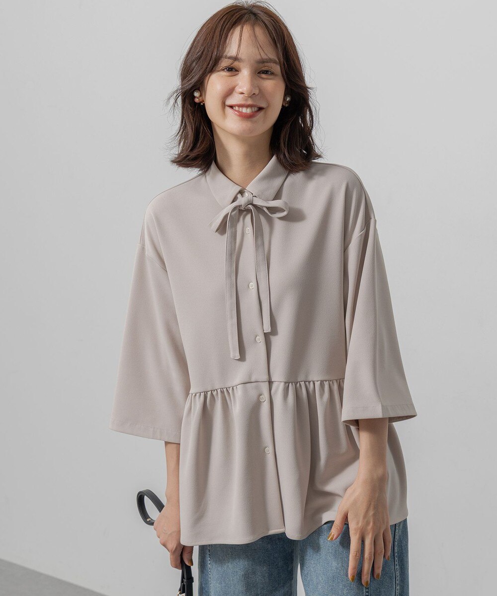 【オンワード】 組曲 L(大きいサイズ)>トップス ジョーゼットジャージーボウタイチュニック ブラウス ベージュ 7 レディース 【オンワード】 組曲 L(大きいサイズ)>トップス ジョーゼットジャージーボウタイチュニック ブラウス ベージュ 7 レディース