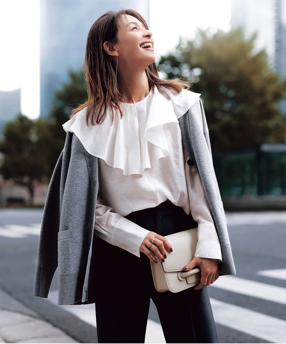 イージーケア ラッフルカラー ブラウス