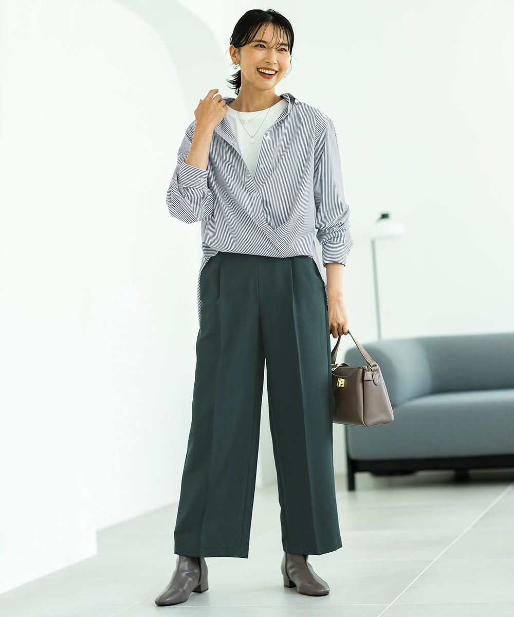 【オンワード】 ANY>パンツ 【洗濯機可能/セットアップ対応/ウエストゴム】イージィケア美脚ワイドパンツ グリーン 1 レディース 【オンワード】 ANY>パンツ 【洗濯機可能/セットアップ対応/ウエストゴム】イージィケア美脚ワイドパンツ グリーン 1 レディース