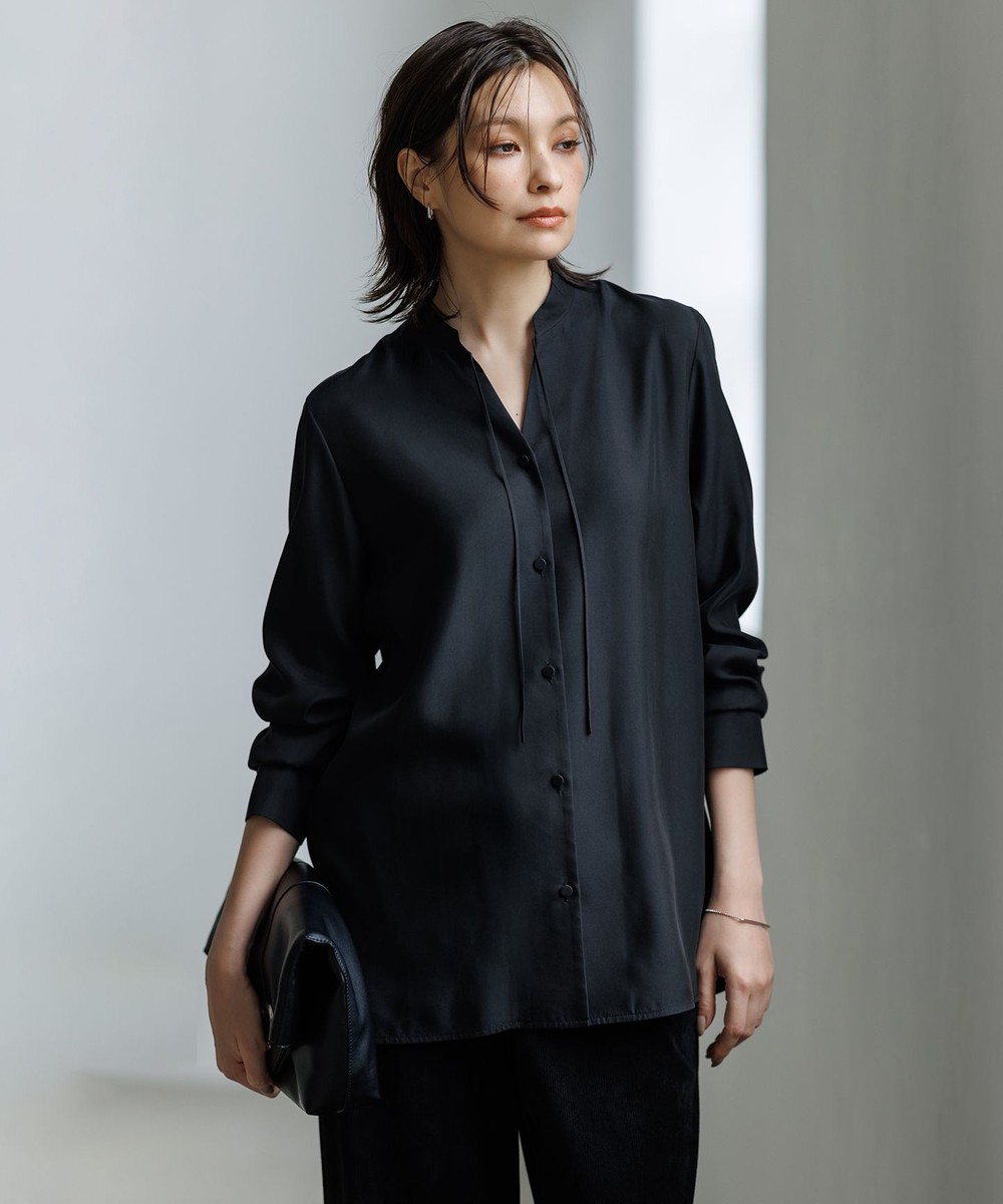 【オンワード】 ICB>トップス 【接触冷感・洗える】Cu/Peソフトツイル デザインブラウス ブラック 0 レディース 【オンワード】 ICB>トップス 【接触冷感・洗える】Cu/Peソフトツイル デザインブラウス ブラック 0 レディース