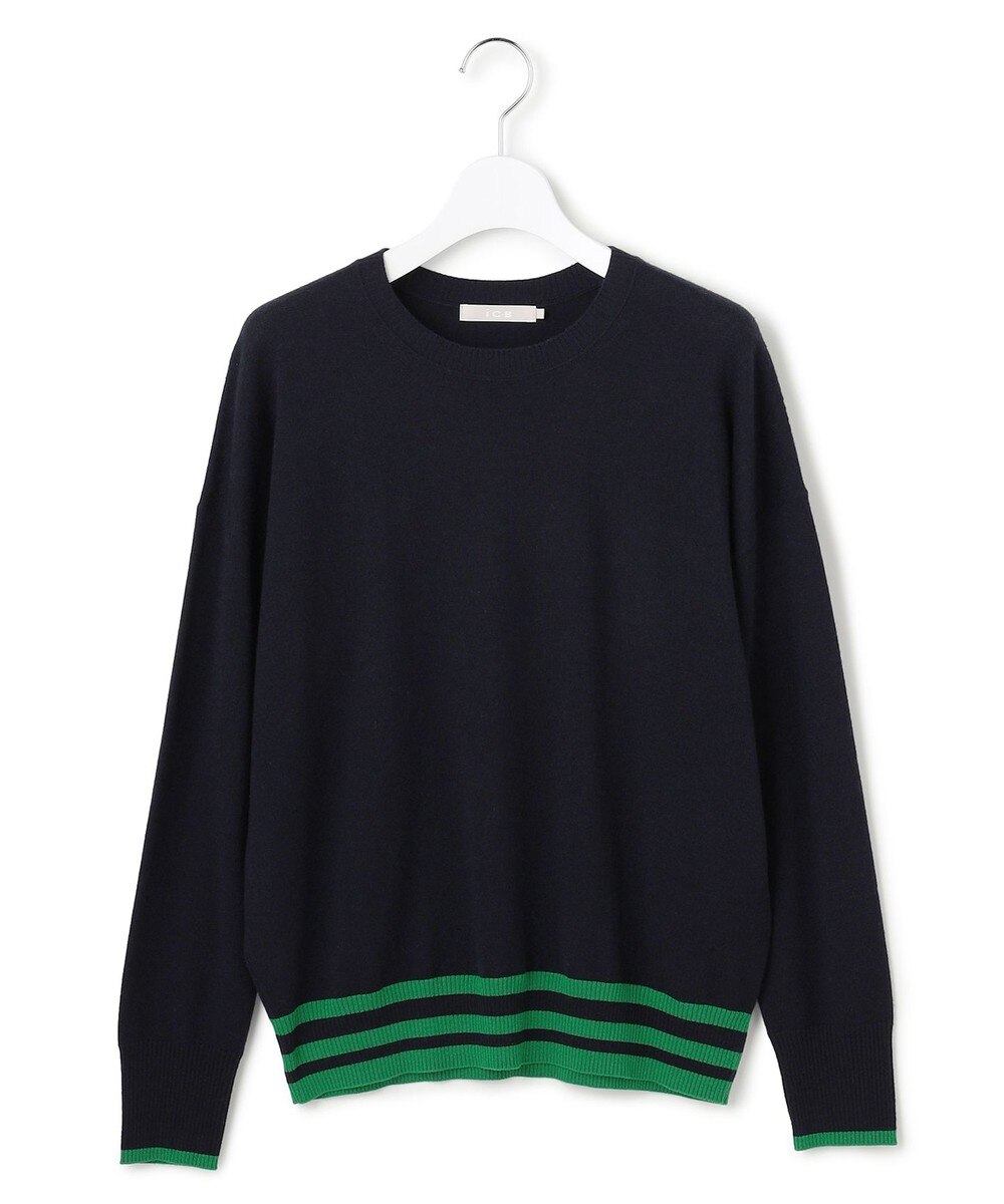 【オンワード】 ICB>トップス 【先行予約・洗える】 ハイゲージソフトウール ニットプルオーバー ネイビー×グリーン S レディース