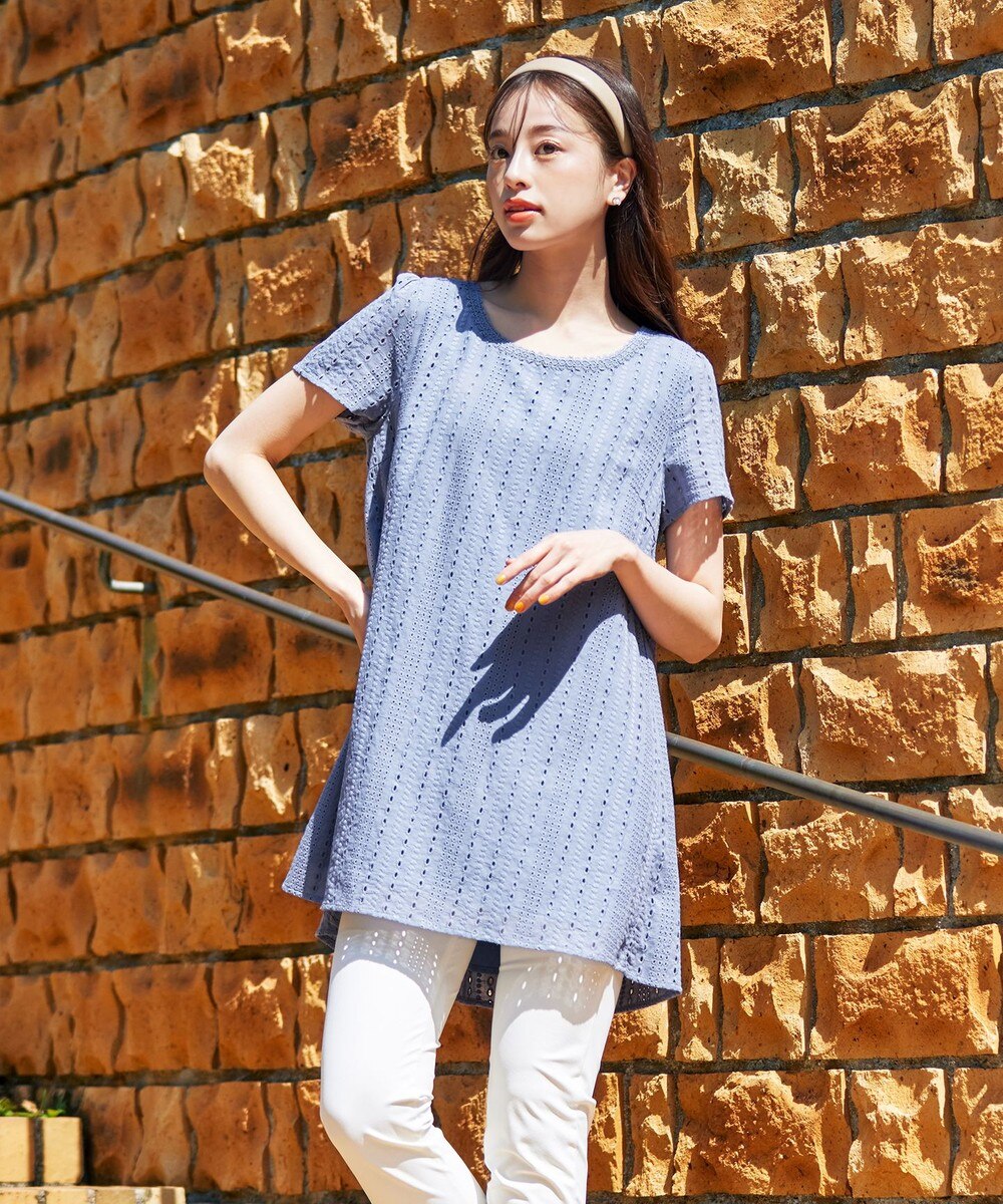 【洗える】カットレースチュニックブラウス