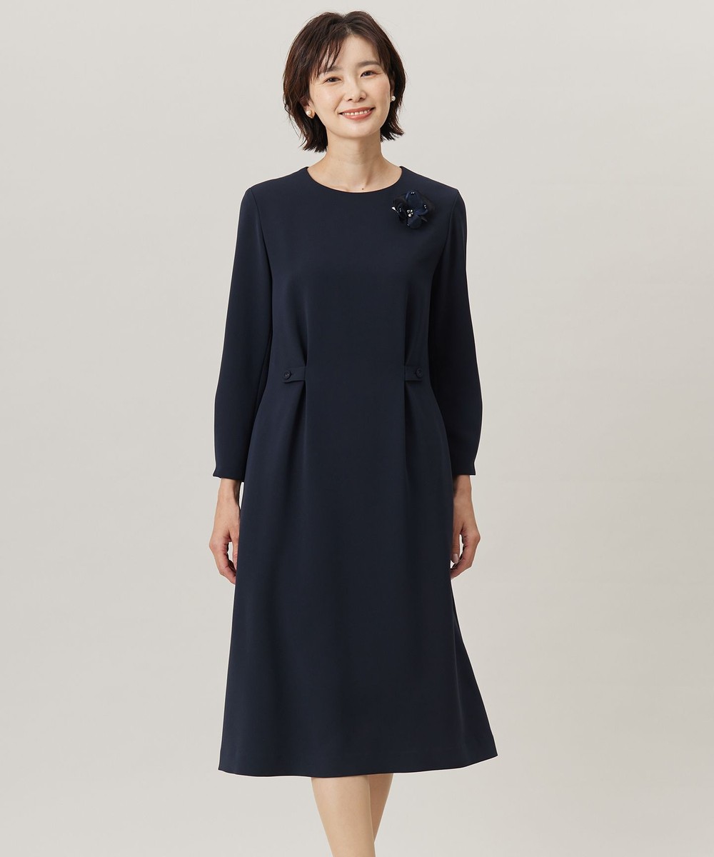 【オンワード】 J.PRESS LADIES S（小さいサイズ）>ワンピース 【セットアップ対応・洗える】セラテリーダブルクロス ワンピース ネイビー P7 レディース