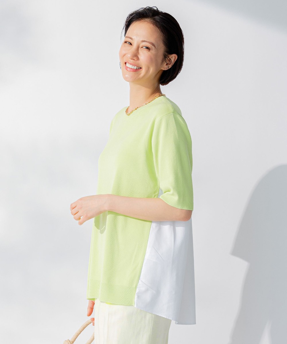 【オンワード】 自由区>トップス 【洗える】ハイツイストコットンアセテート バックデザイン プルオーバーニット ライトグリーン 32 レディース 【オンワード】 自由区>トップス 【洗える】ハイツイストコットンアセテート バックデザイン プルオーバーニット ライトグリーン 32 レディース