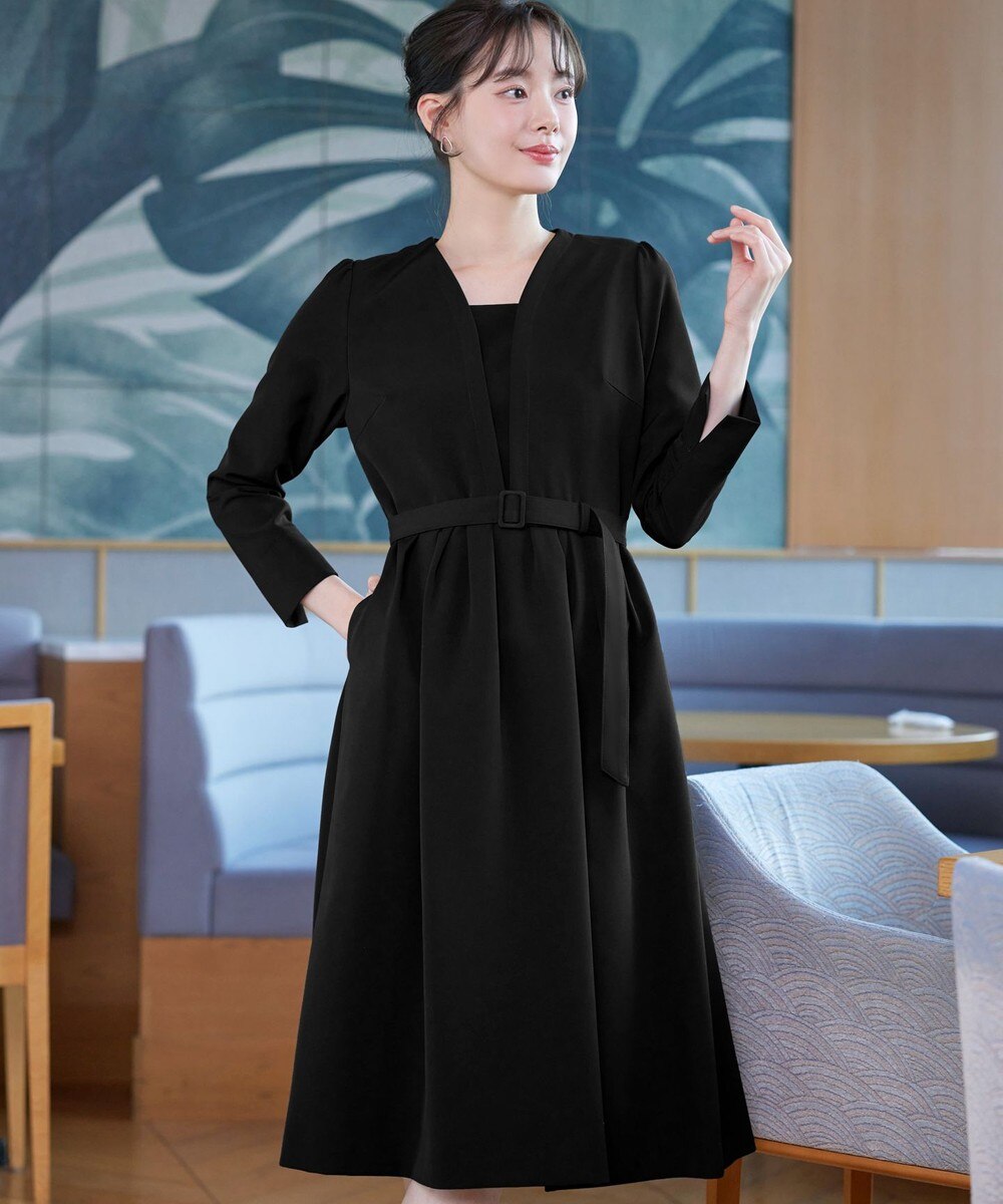 【ダブルクロス・洗える】 ナローVネックワンピース