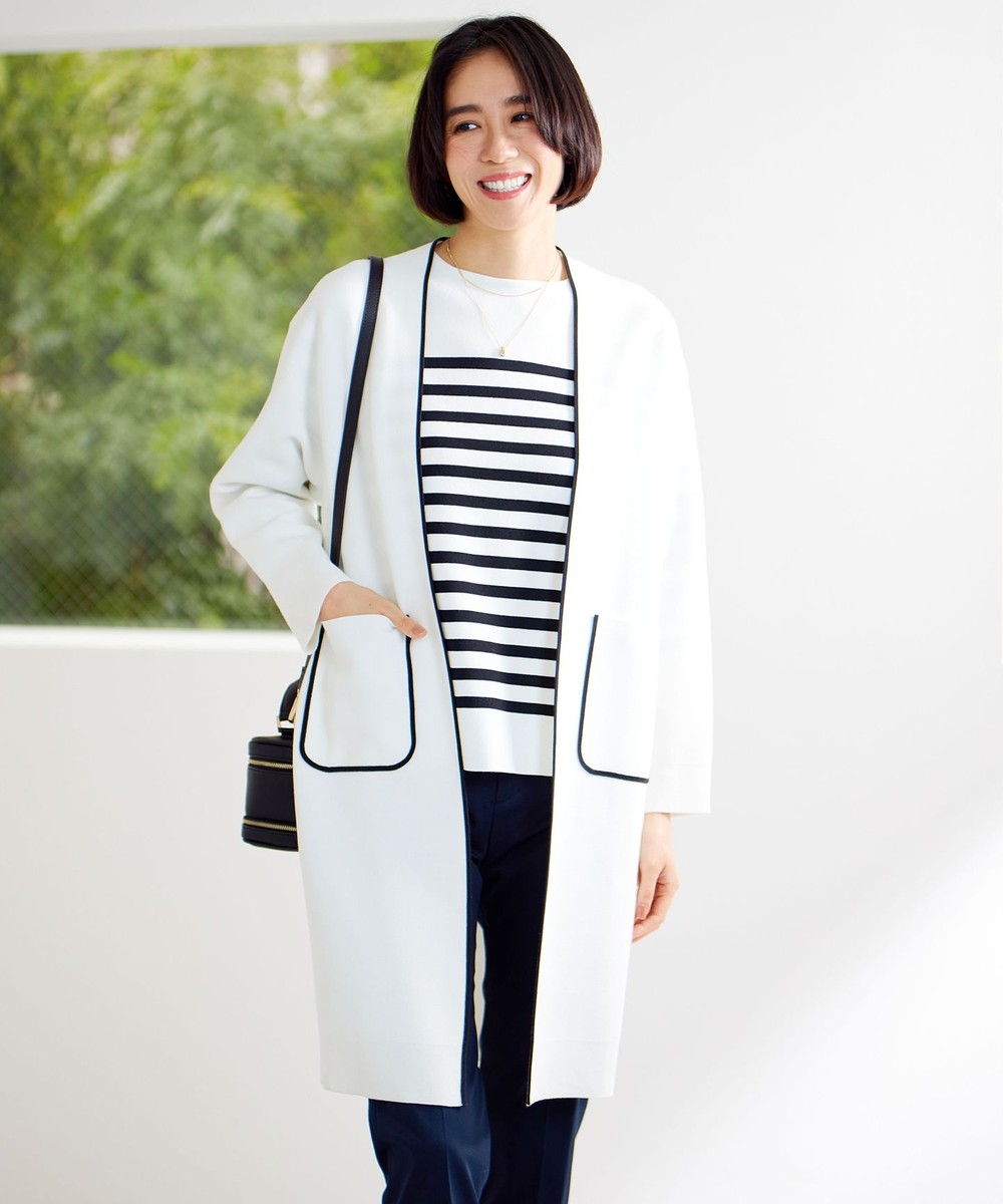 【オンワード】 自由区>トップス 【洗える】ドライコットンハイゲージニット アウター ホワイト×ブラック 38 レディース 【オンワード】 自由区>トップス 【洗える】ドライコットンハイゲージニット アウター ホワイト×ブラック 38 レディース