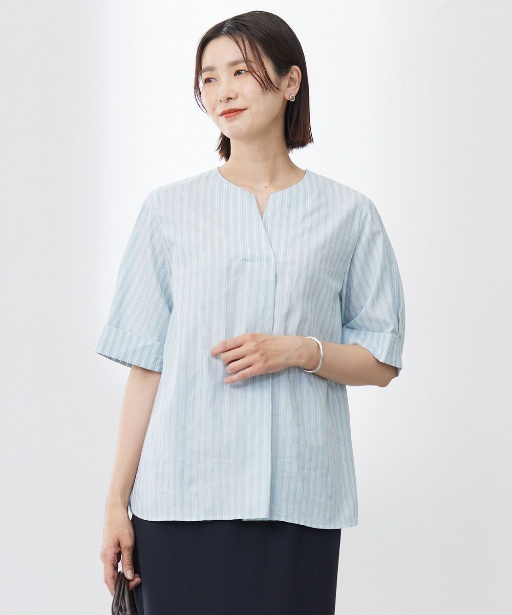 【オンワード】 J.PRESS LADIES>トップス 【洗える】BEZ 空羽ストライプ クルーネック ブラウス アクアグリーン 11 レディース 【オンワード】 J.PRESS LADIES>トップス 【洗える】BEZ 空羽ストライプ クルーネック ブラウス アクアグリーン 11 レディース