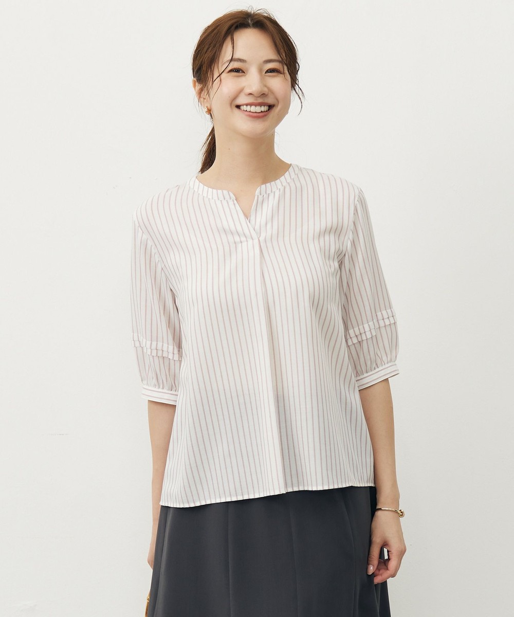 【オンワード】 J.PRESS LADIES L(大きいサイズ)>トップス 【洗える】ウォッシャブルキュプラツイル キーネック ブラウス ホワイト×ピンク T13 レディース 【オンワード】 J.PRESS LADIES L(大きいサイズ)>トップス 【洗える】ウォッシャブルキュプラツイル キーネック ブラウス ホワイト×ピンク T13 レディース