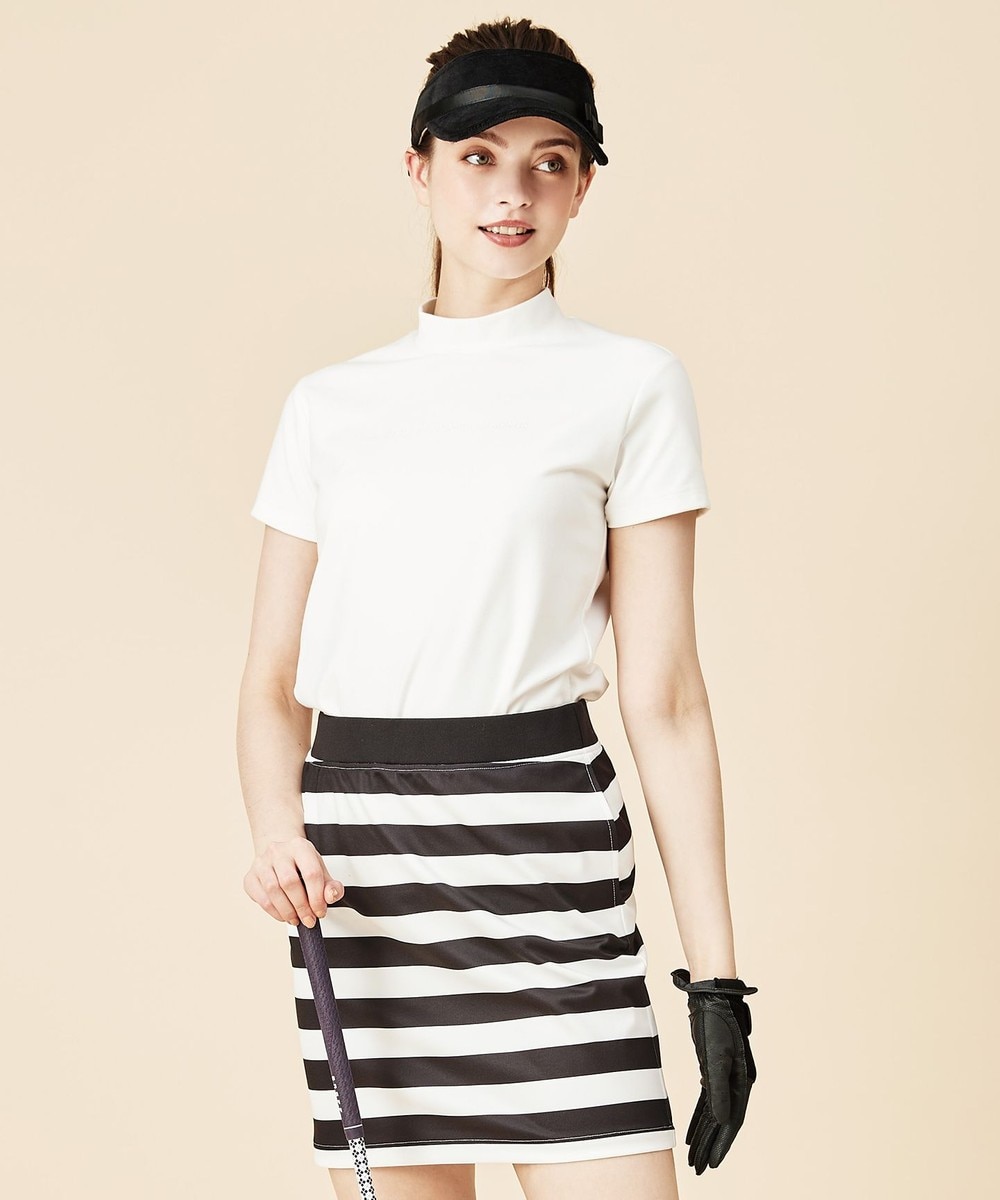 【オンワード】 23区GOLF>ワンピース セパレートで楽しめる!【WOMEN】ミルキータッチポリエステル天竺トップス+ボーダープリントカルゼスカート ブラック SM レディース 【送料無料】