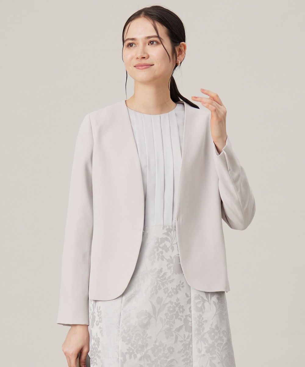 【オンワード】 自由区>ジャケット/アウター 【セットアップ対応・洗える】トリアセダブルクロスノーカラー ジャケット ライトグレー 42 レディース 【オンワード】 自由区>ジャケット/アウター 【セットアップ対応・洗える】トリアセダブルクロスノーカラー ジャケット ライトグレー 42 レディース