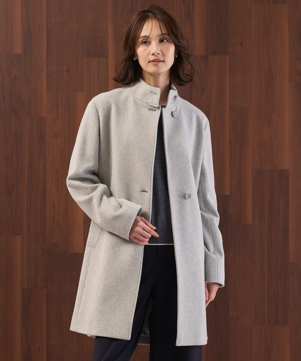 【オンワード】 J.PRESS LADIES L（大きいサイズ）>ジャケット/アウター ショートビーバー スタンドカラー コート トップグレー T15 レディース