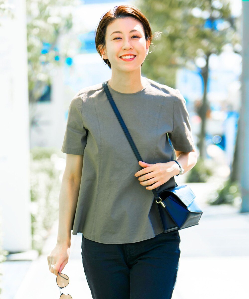 【オンワード】 23区 L>トップス 【洗える】リネンヴィスコースストレッチ ブラウス カーキ 44 レディース 【送料無料】