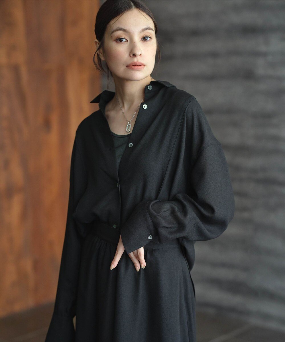 【オンワード】 ICB L（大きいサイズ）>トップス 【洗える】 シアービエラ デザインシャツ ブラック 42 レディース