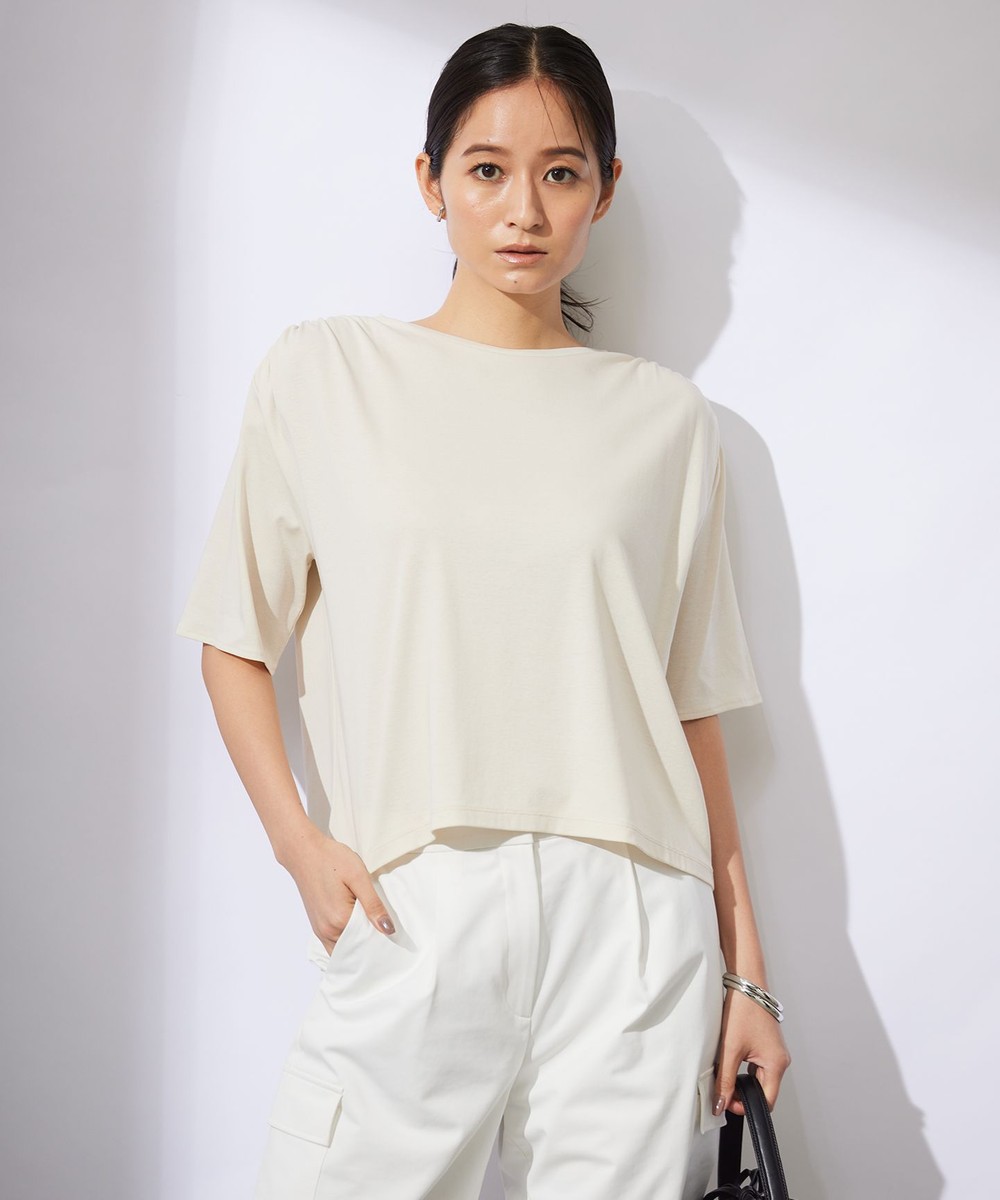 【オンワード】 ICB>トップス 【接触冷感・UVケア・洗える】 ハイツイストスムース デザインカットソー ライトベージュ M レディース 【オンワード】 ICB>トップス 【接触冷感・UVケア・洗える】 ハイツイストスムース デザインカットソー ライトベージュ M レディース