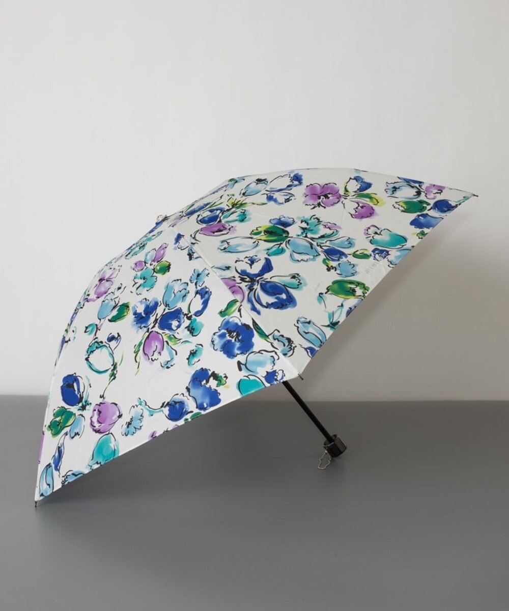 AURORA>ファッション雑貨 ジルスチュアート ブラシタッチ風プリント花柄 折り畳み傘 ブルー FREE レディース
