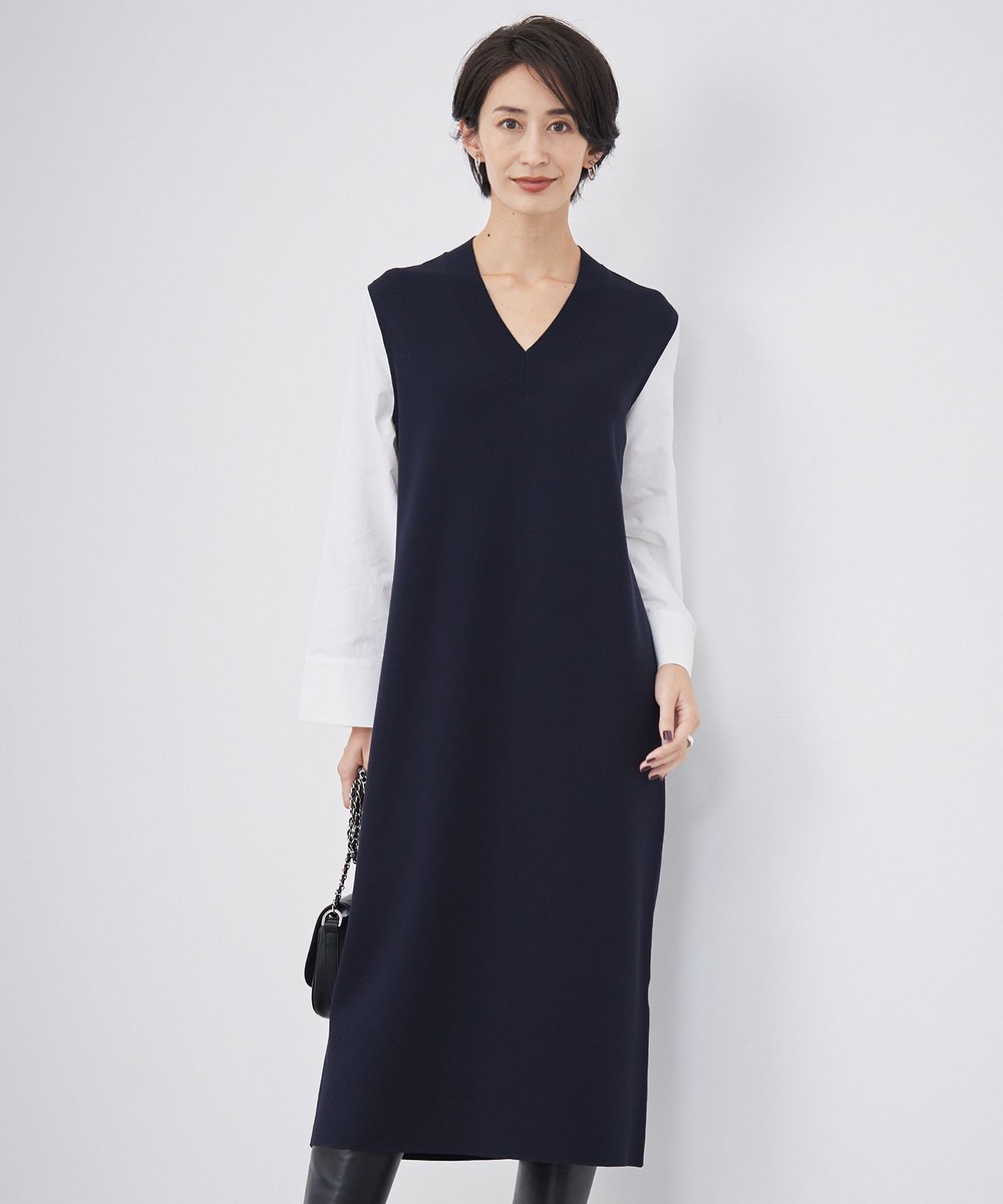 【オンワード】 ICB>ワンピース 【洗える】 クロスコンビ ニットワンピース ネイビー S レディース 【オンワード】 ICB>ワンピース 【洗える】 クロスコンビ ニットワンピース ネイビー S レディース