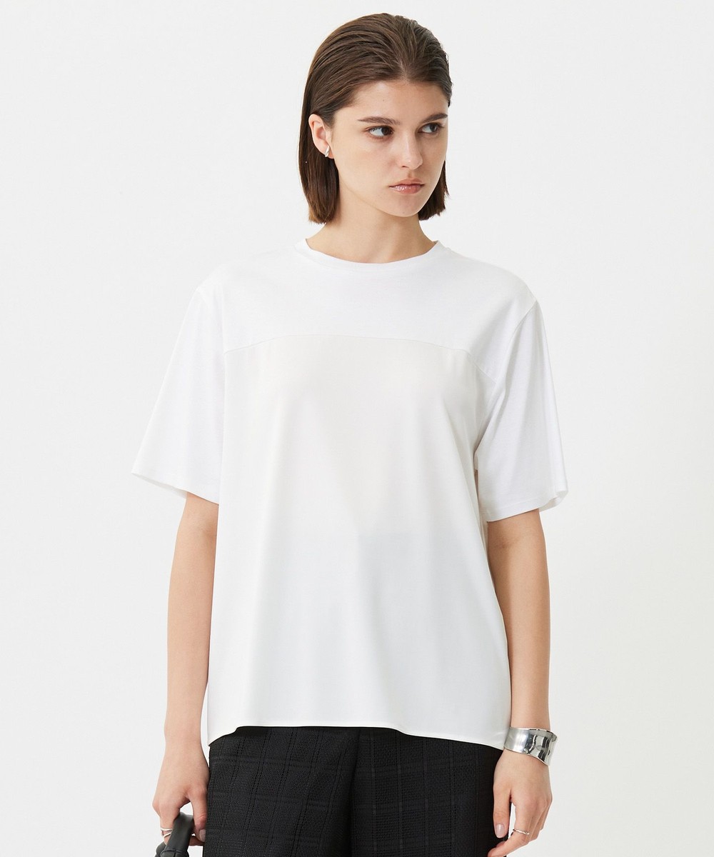 【オンワード】 ICB L(大きいサイズ)>トップス 【接触冷感・UVケア・洗える】シルケットスムースコンビ Tブラウスカットソー オフホワイト XL レディース 【オンワード】 ICB L(大きいサイズ)>トップス 【接触冷感・UVケア・洗える】シルケットスムースコンビ Tブラウスカットソー オフホワイト XL レディース