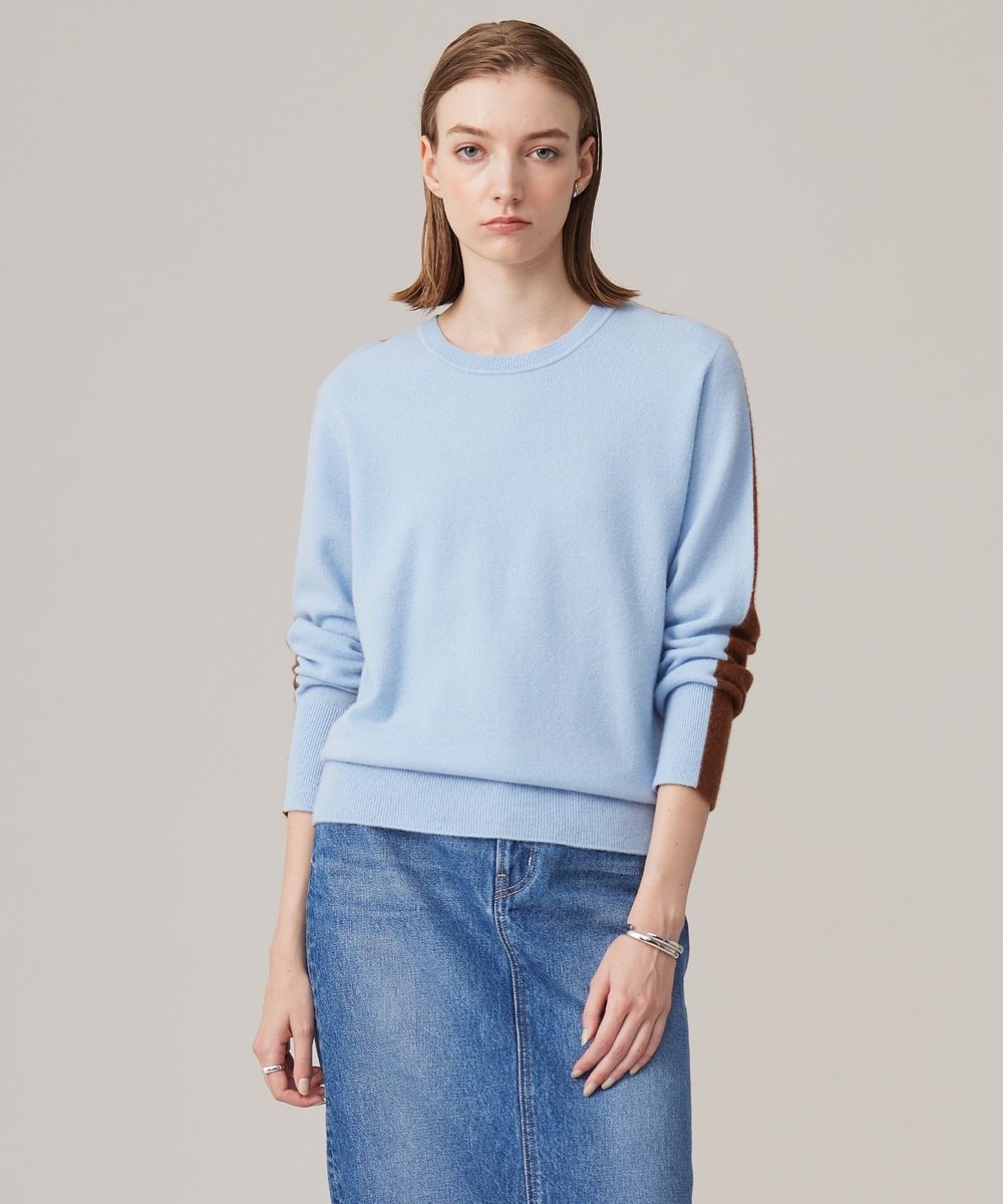 【オンワード】 ICB>トップス 【CLASSY.1月号掲載・前後着用可能】ピュアカシミヤ バイカラーニット サックス×コーヒー S レディース 【オンワード】 ICB>トップス 【CLASSY.1月号掲載・前後着用可能】ピュアカシミヤ バイカラーニット サックス×コーヒー S レディース