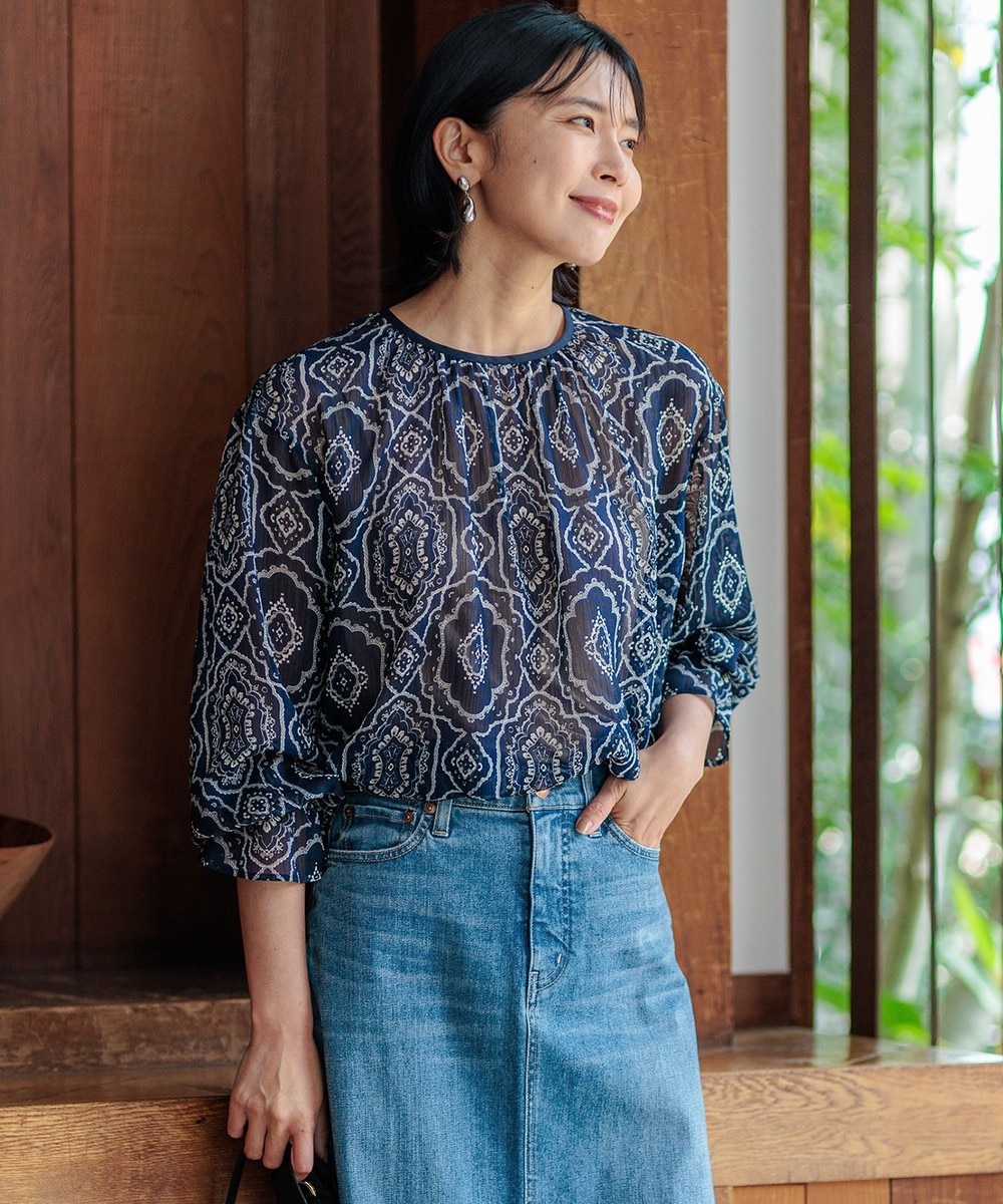 【オンワード】 23区>トップス 【洗える】オーナメントプリント ブラウス ネイビープリント 38 レディース 【オンワード】 23区>トップス 【洗える】オーナメントプリント ブラウス ネイビープリント 38 レディース