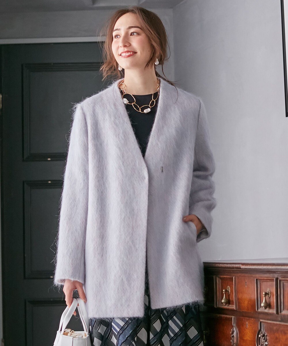 【オンワード】 自由区>ジャケット/アウター 【Sサイズ有】 MANTECO シャギー Vカラーコート ライラック 40 レディース 【送料無料】