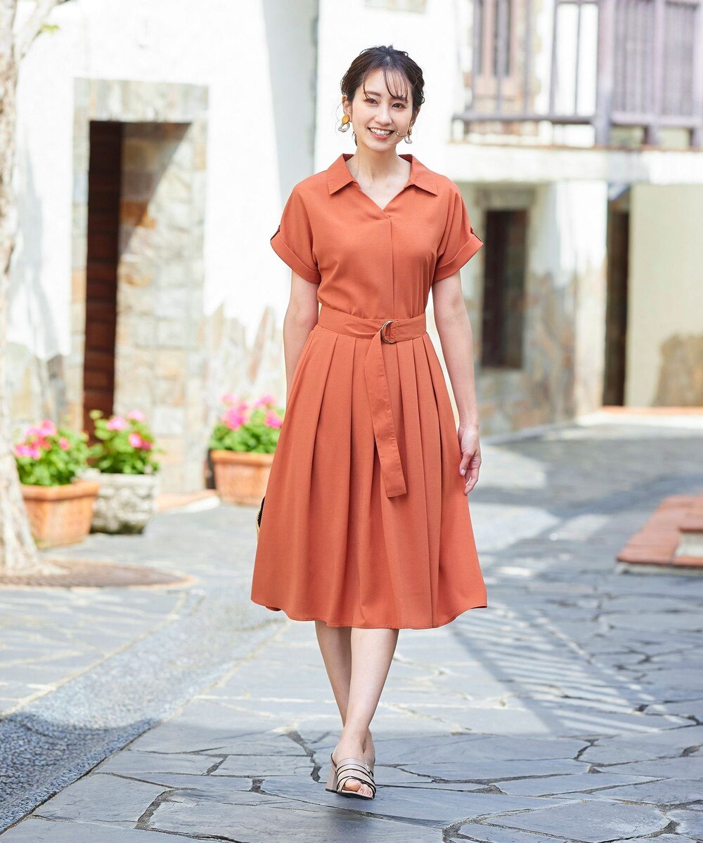 【洗える】フレンチスリーブシャツワンピース