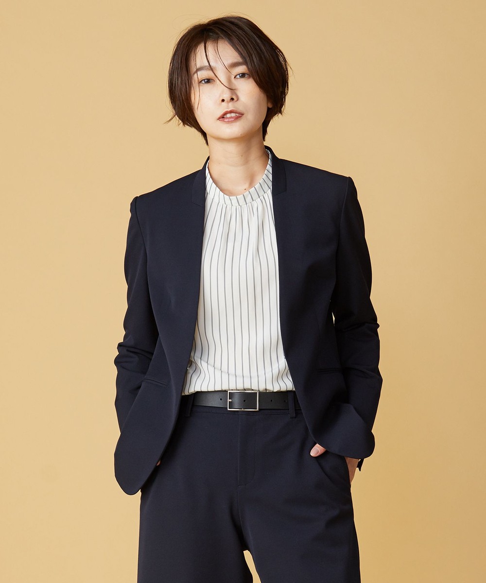 【オンワード】 J.PRESS LADIES>ジャケット/アウター 【洗える】アルガンシルク ノーカラー ジャケット ネイビー 9 レディース 【オンワード】 J.PRESS LADIES>ジャケット/アウター 【洗える】アルガンシルク ノーカラー ジャケット ネイビー 9 レディース