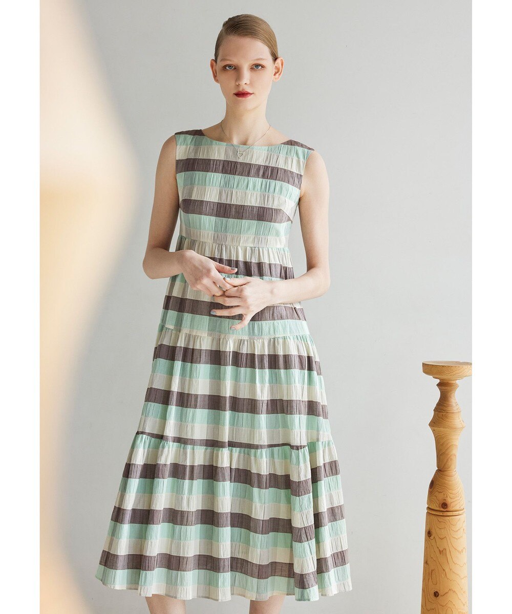 【オンワード】 TOCCA>ワンピース 【美人百花掲載】【洗える・消臭】OPTICAL CUBE DRESS ドレス グリーン 4 レディース