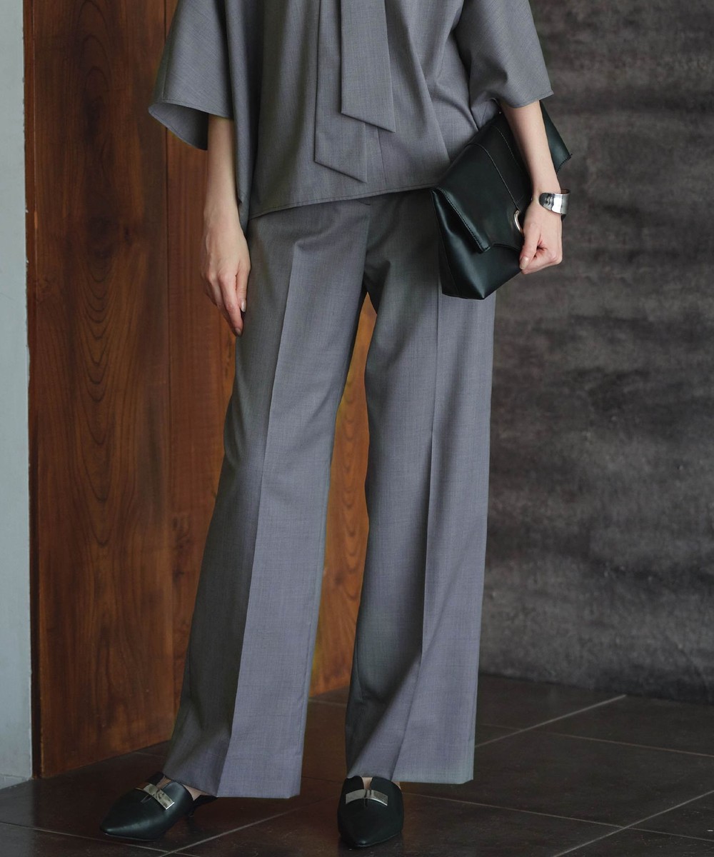 【オンワード】 ICB>パンツ 【洗える】T/Wブロード ワイドストレートパンツ ライトグレー 2 レディース