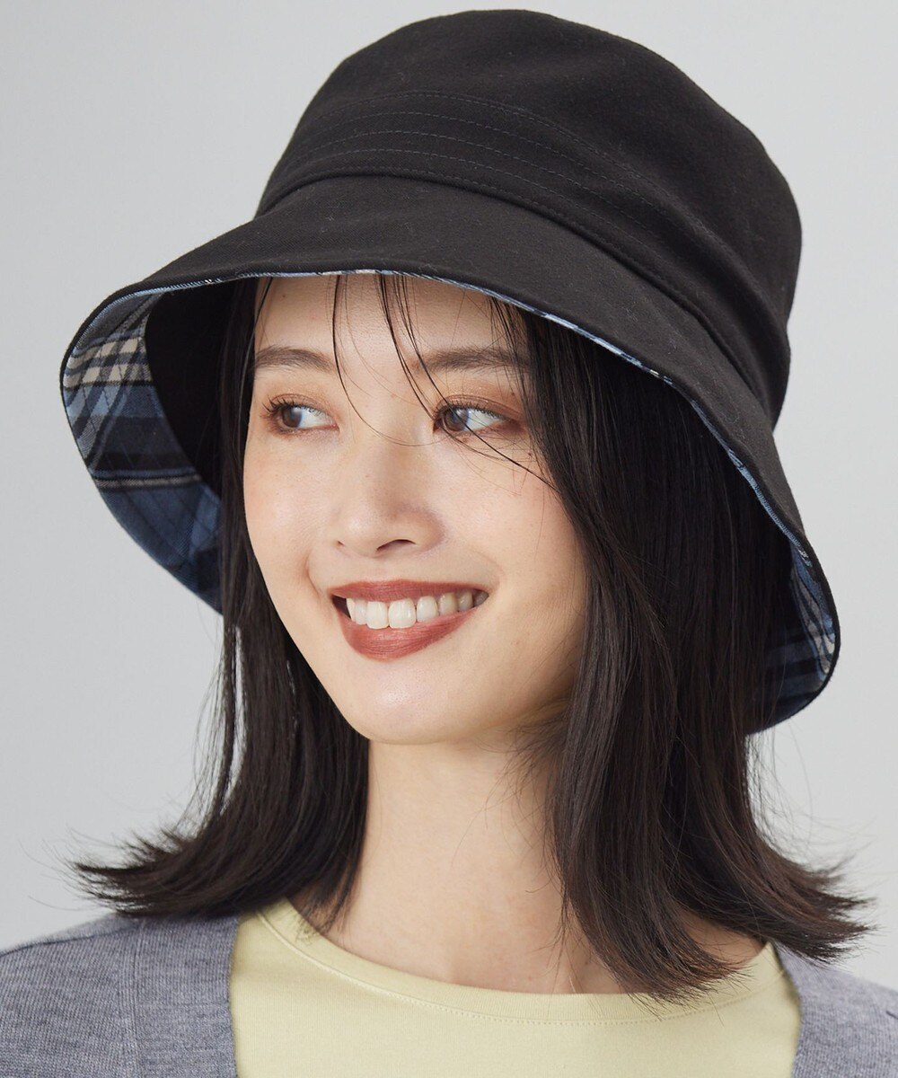 【オンワード】 J.PRESS LADIES>帽子 【洗える・UV・畳める】Check バケット ハット ブラック F レディース