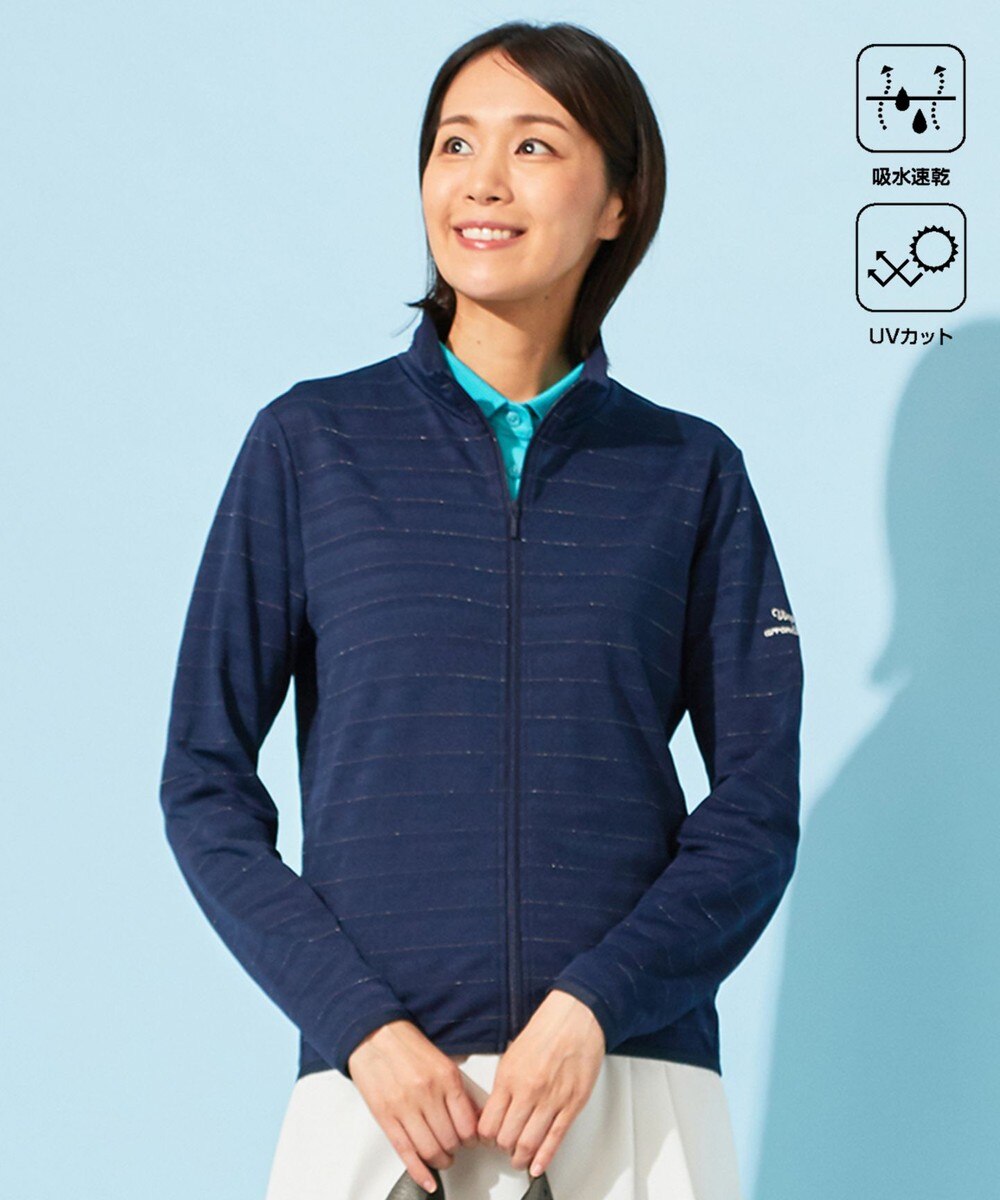 【オンワード】 23区GOLF>トップス 【WOMEN】便利なUV羽織！【吸水速乾/UVカット】ラメボーダージャージ ネイビー 0 レディース