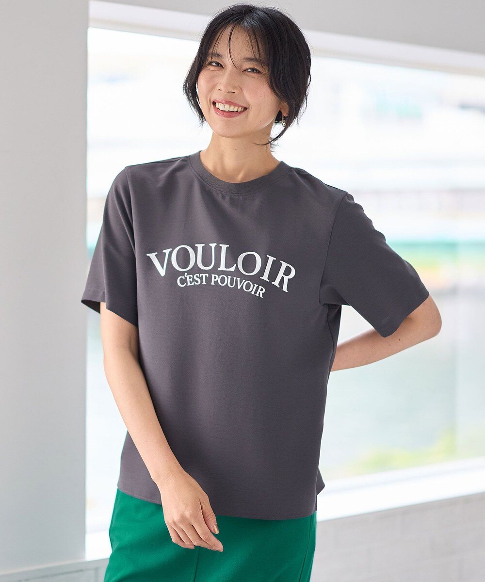 【オンワード】 any FAM>トップス 【WEB限定/UVカット/吸水速乾/接触冷感】ジョーゼットロゴ半袖Tシャツ チャコール F レディース