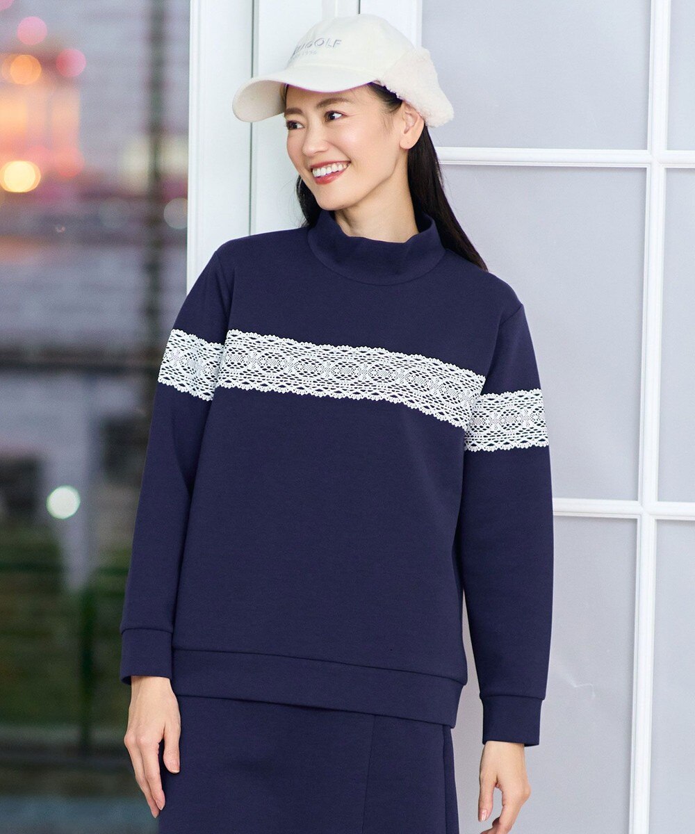 【オンワード】 23区GOLF>トップス 【WOMEN/EC限定】レース柄 モックネック トレーナー ネイビー 3 レディース