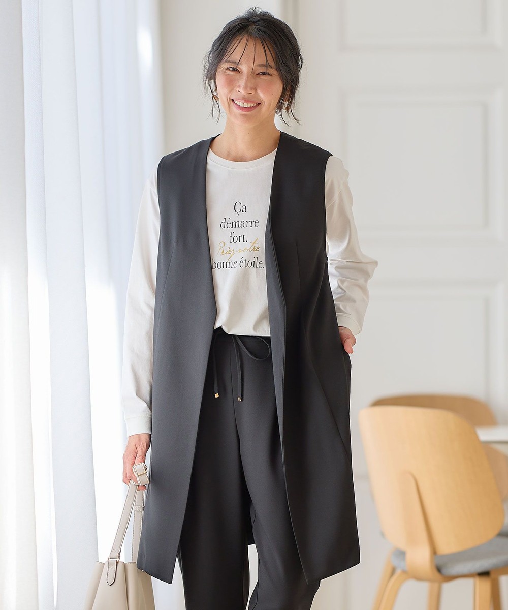 【オンワード】 ANY>トップス 【洗濯機可/ストレッチ/セットアップ可】イージィケアストレッチジレ ブラック F レディース 【オンワード】 ANY>トップス 【洗濯機可/ストレッチ/セットアップ可】イージィケアストレッチジレ ブラック F レディース