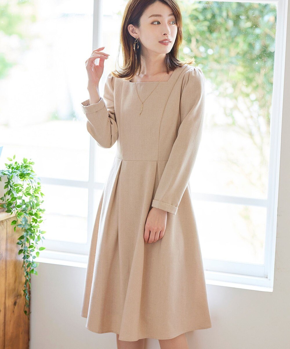 【洗える】品格漂うヘリンボンフレアワンピース