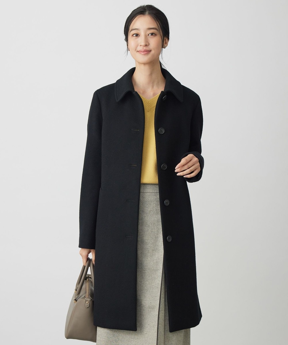 【オンワード】 J.PRESS LADIES>ジャケット/アウター ショートビーバー ロング丈 ステンカラー コート ブラック 7 レディース 【オンワード】 J.PRESS LADIES>ジャケット/アウター ショートビーバー ロング丈 ステンカラー コート ブラック 7 レディース