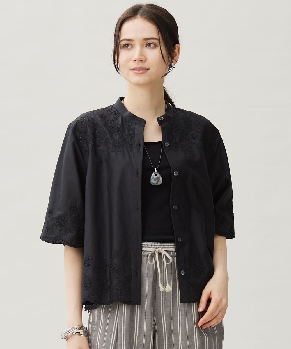 【オンワード】 自由区>トップス 【カタログ掲載・接触冷感・洗える】エンブロイダリーローンシャツ ブラウス ブラック 40 レディース 【オンワード】 自由区>トップス 【カタログ掲載・接触冷感・洗える】エンブロイダリーローンシャツ ブラウス ブラック 40 レディース