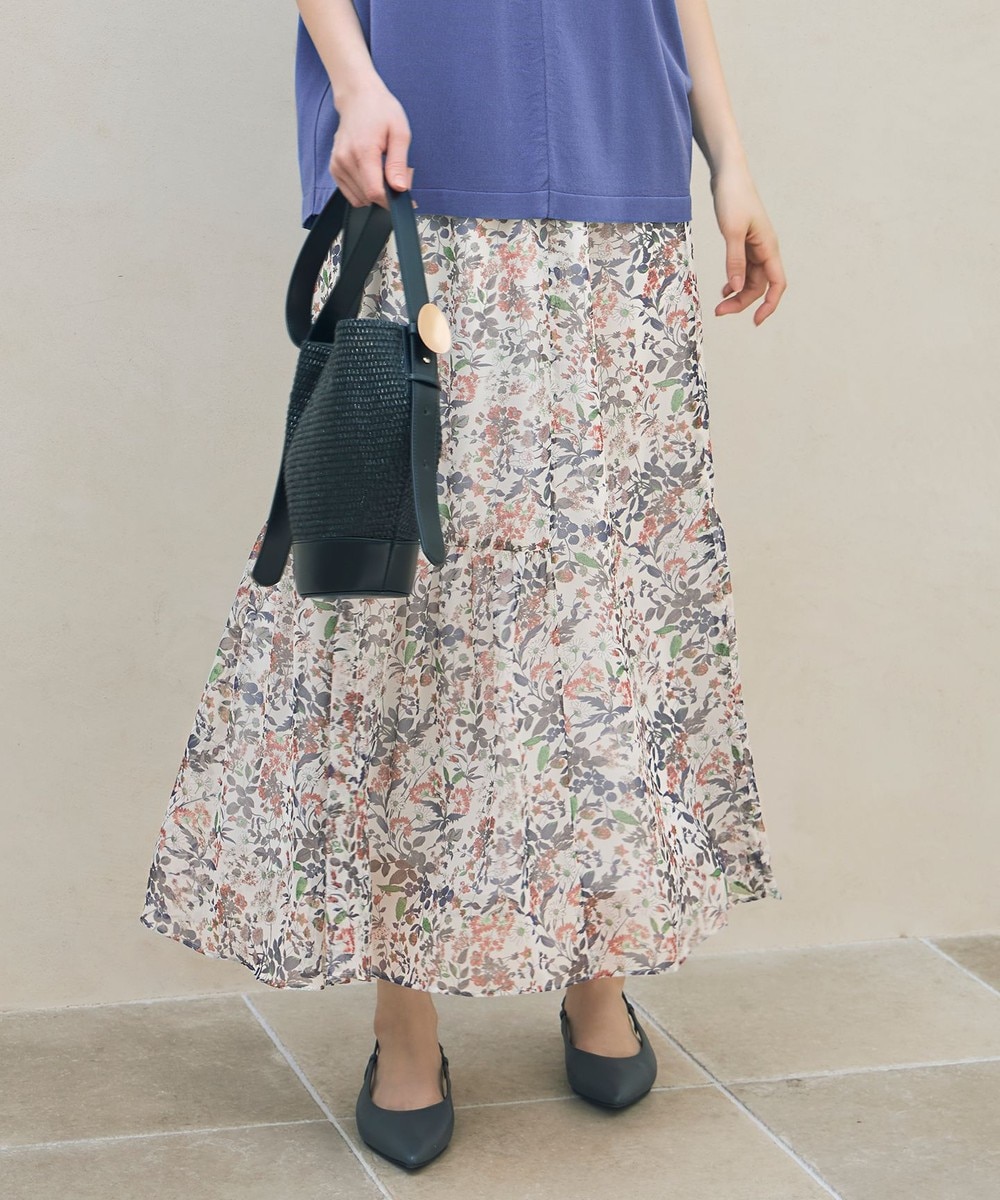 【オンワード】 自由区>スカート 【セットアップ対応・洗える】ボタニカルフラワープリントティアード スカート エクリュ 38 レディース 【オンワード】 自由区>スカート 【セットアップ対応・洗える】ボタニカルフラワープリントティアード スカート エクリュ 38 レディース