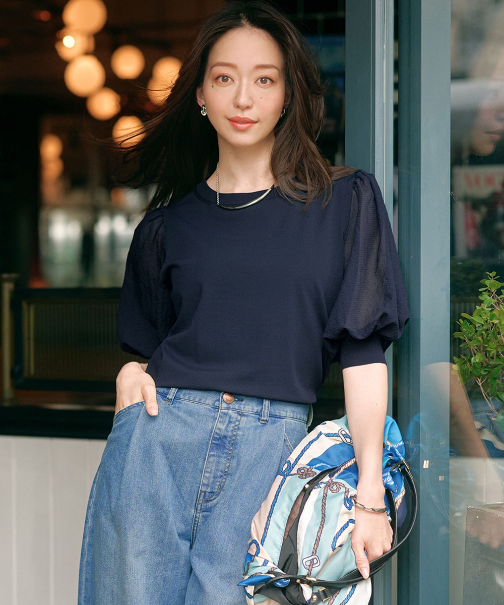 【オンワード】 23区>トップス 【洗える】シアーチェッククロスコンビ ニット ネイビー 38 レディース 【オンワード】 23区>トップス 【洗える】シアーチェッククロスコンビ ニット ネイビー 38 レディース