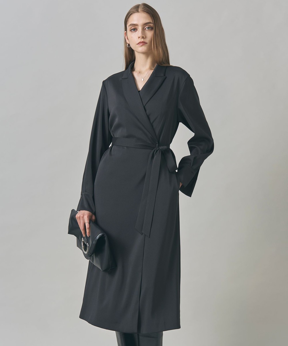 【オンワード】 ICB>ワンピース 【洗える】ストレッチダブルサテン テーラーカラー ラップワンピース ブラック 6 レディース 【オンワード】 ICB>ワンピース 【洗える】ストレッチダブルサテン テーラーカラー ラップワンピース ブラック 6 レディース