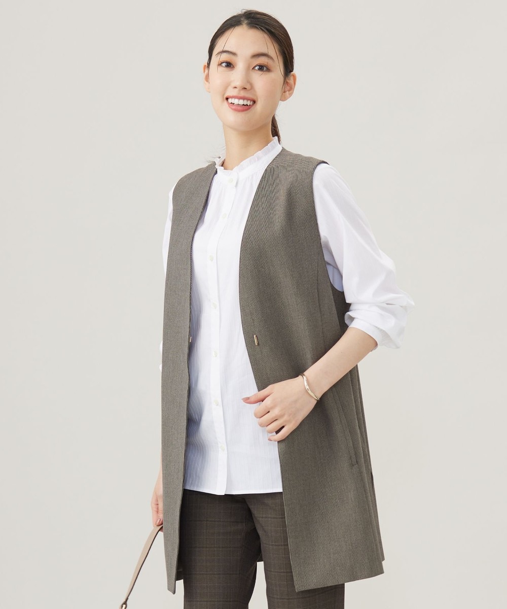 【オンワード】 J.PRESS LADIES L（大きいサイズ）>ジャケット/アウター 【洗える】T/Rアルガンシルク ジレ ブラウン T13 レディース