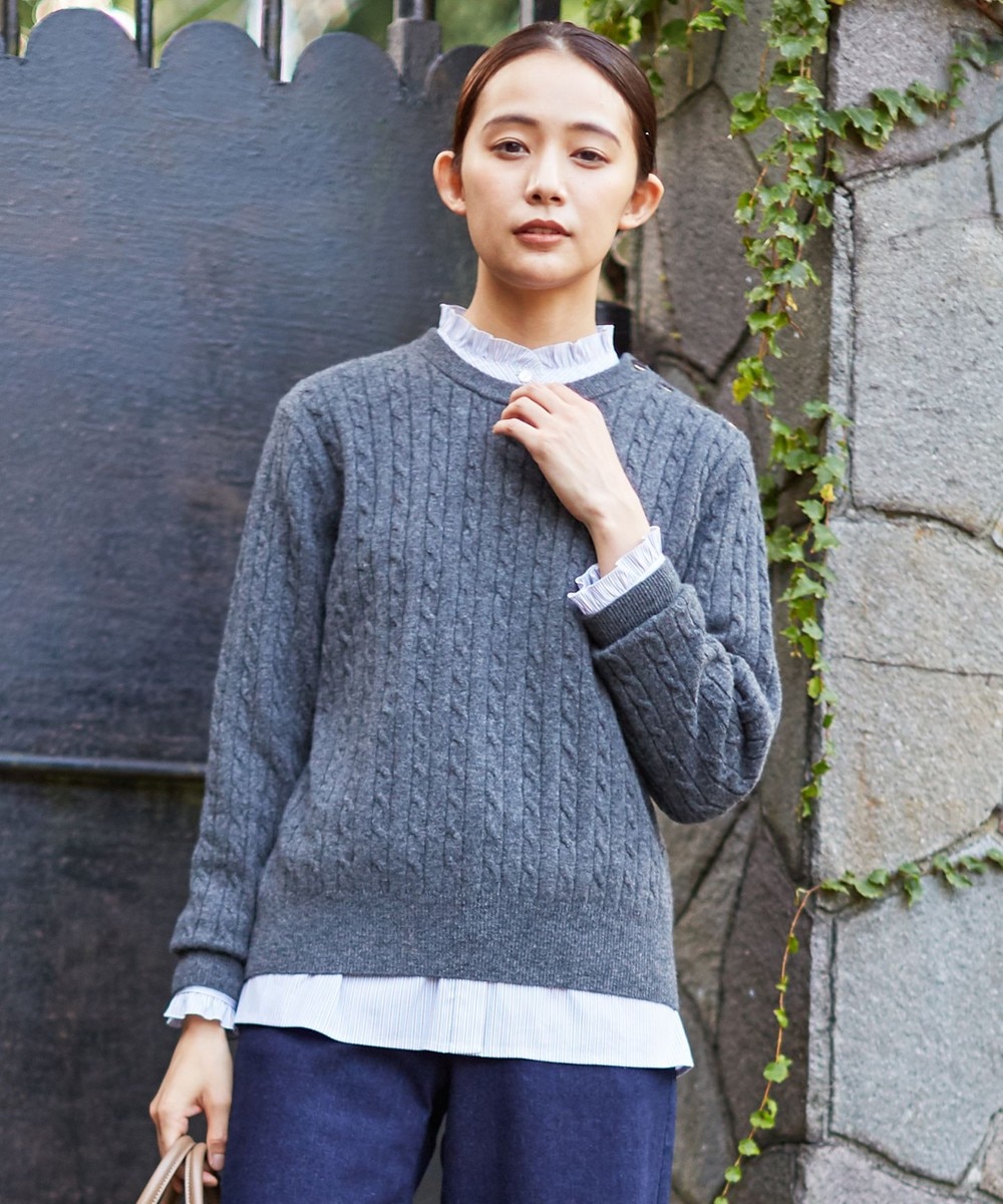 【オンワード】 J.PRESS LADIES>トップス 【洗える】AIR WOOL ケーブル ニット グレー M レディース 【送料無料】