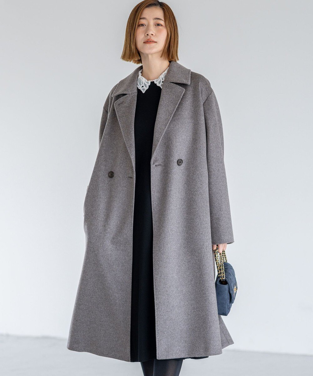 【オンワード】 23区 L（大きいサイズ）>ジャケット/アウター COLOMBOカシミヤビーバー ダブルフロント チェスターコート グレー 46 レディース