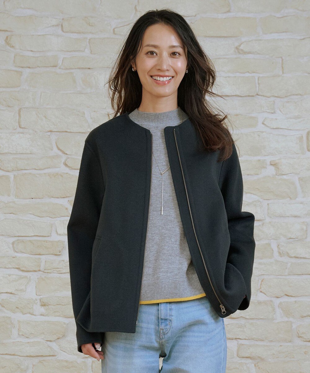 【オンワード】 J.PRESS LADIES L（大きいサイズ）>ジャケット/アウター ウールナイロンリバー ノーカラー コート ミッドナイト T15 レディース