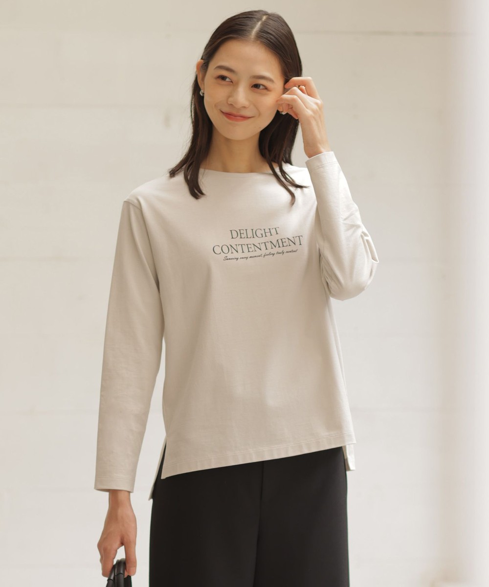 【オンワード】 J.PRESS LADIES L（大きいサイズ）>トップス ロゴ ロングスリーブ Tシャツ グレージュ T15 レディース