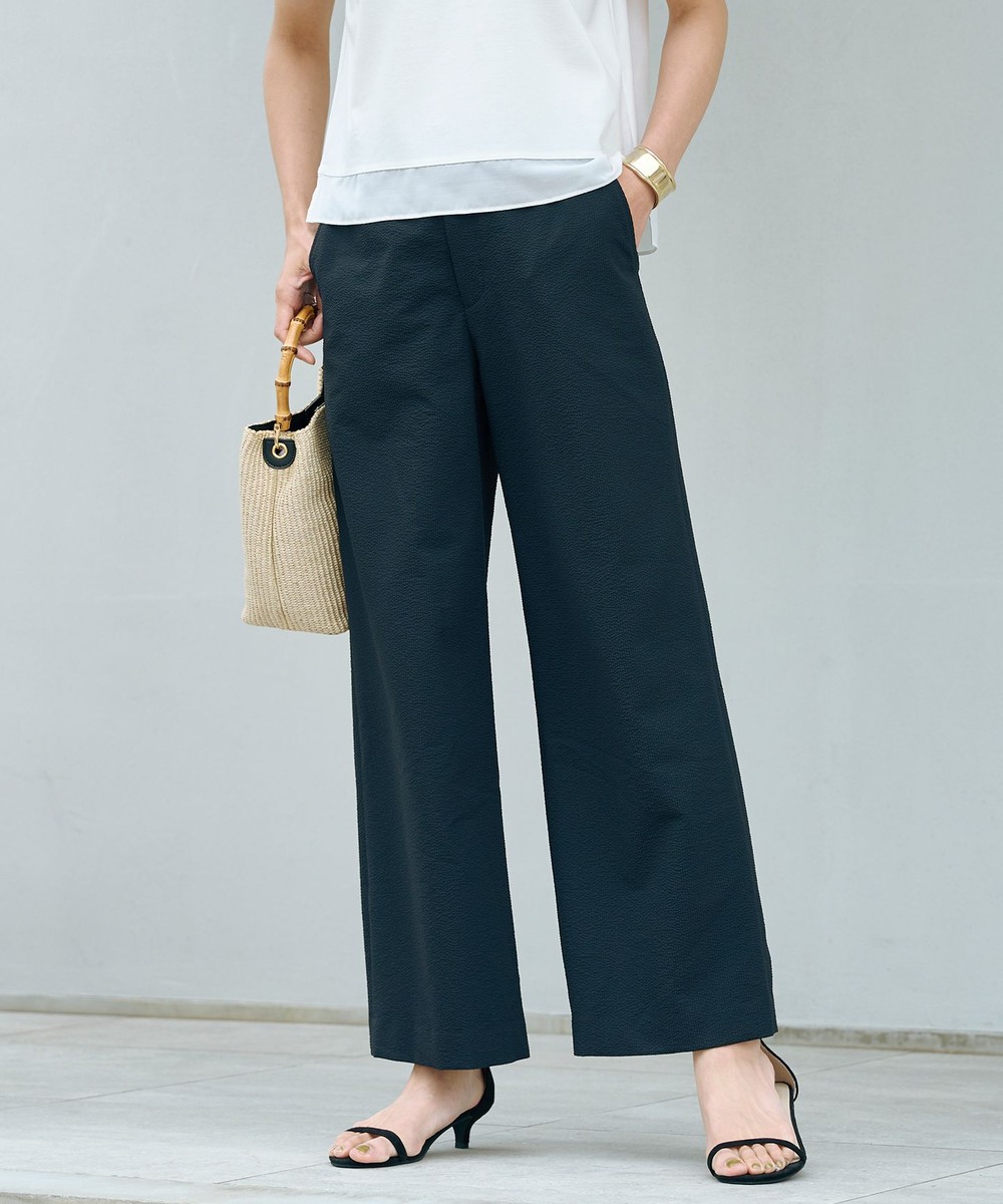 【オンワード】 J.PRESS LADIES>パンツ 【洗える・吸水速乾】DRYライトサッカー ワイド パンツ ネイビー 7 レディース 【オンワード】 J.PRESS LADIES>パンツ 【洗える・吸水速乾】DRYライトサッカー ワイド パンツ ネイビー 7 レディース