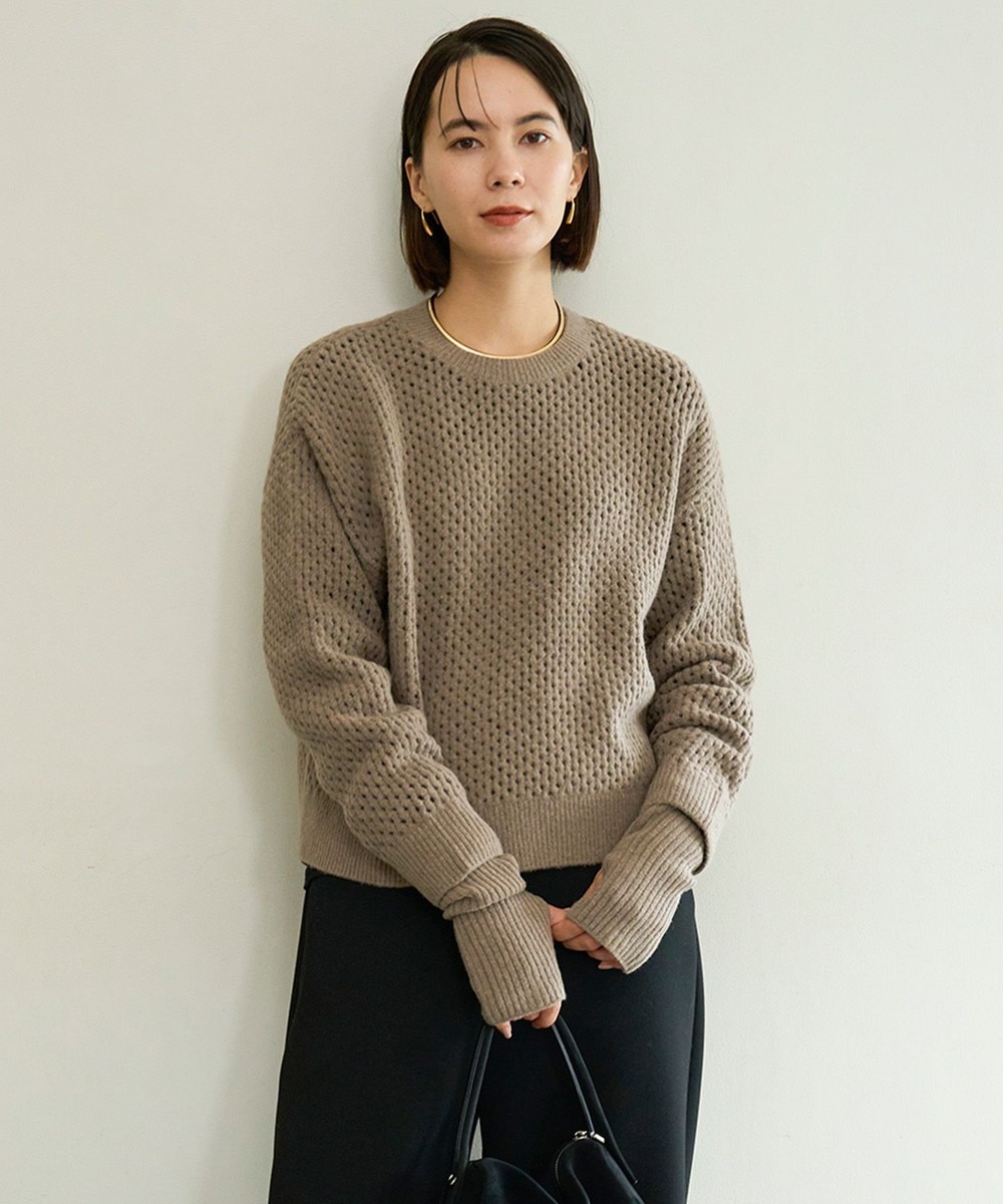 【オンワード】 UNFILO>トップス 【洗える/抗菌防臭】ふわふわニット メッシュプルオーバー モカ M レディース 【オンワード】 UNFILO>トップス 【洗える/抗菌防臭】ふわふわニット メッシュプルオーバー モカ M レディース